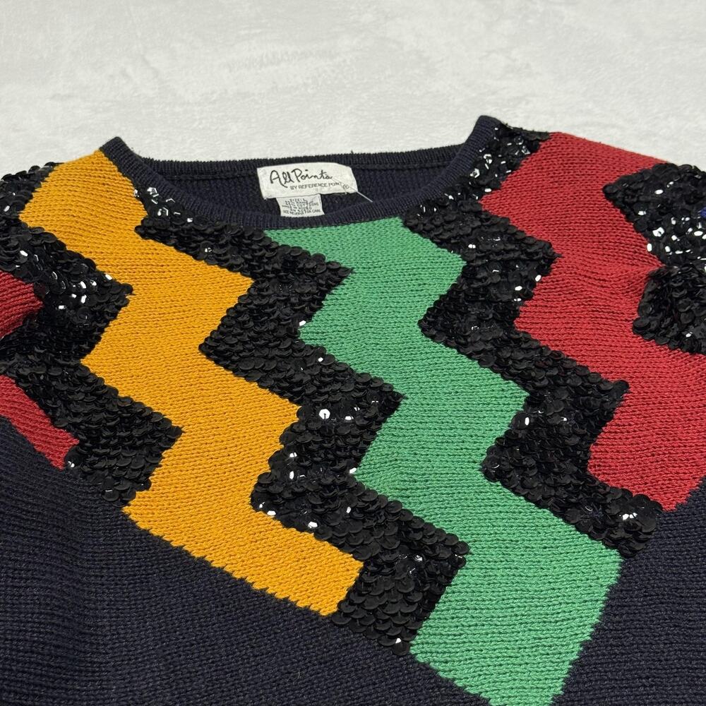 Vintage All Points By Reference Point Sweater Womens Large Multicolor Sequin 80s - Picture 7 of 8